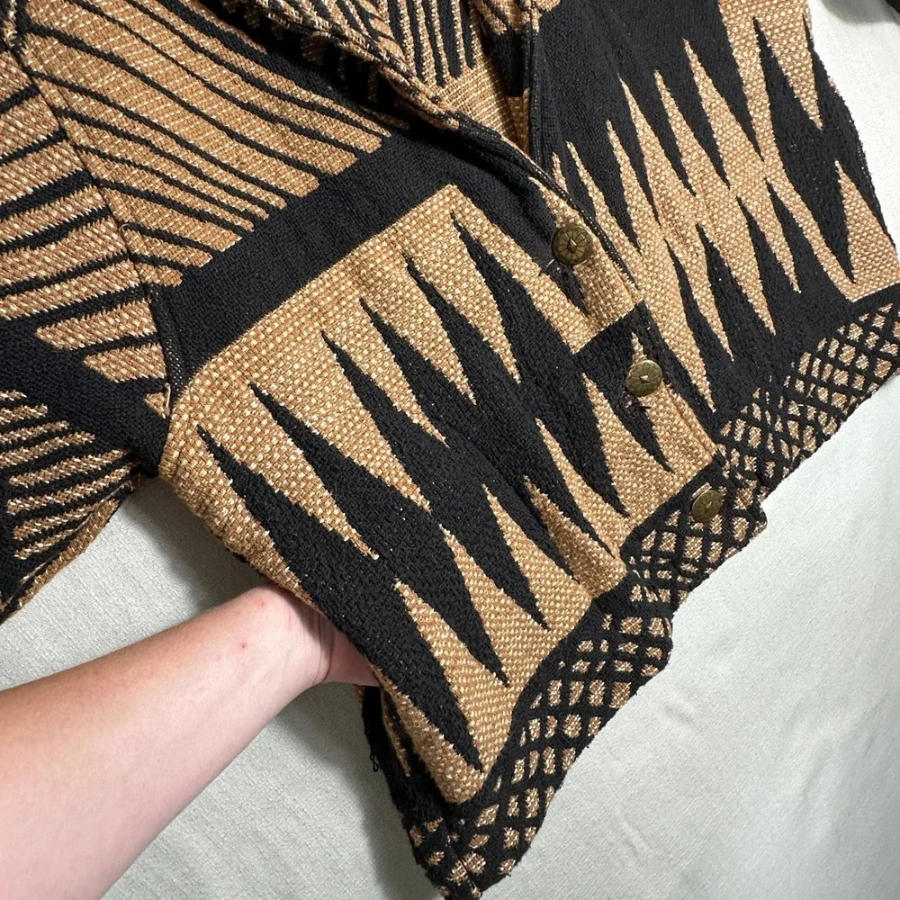 Vintage Painted Pony Southwestern Tapestry Knit Sweater Jacket Brown Black L